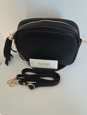 Astrid Black Pebbled Leather Crossbody with Tassel and Gold Accents